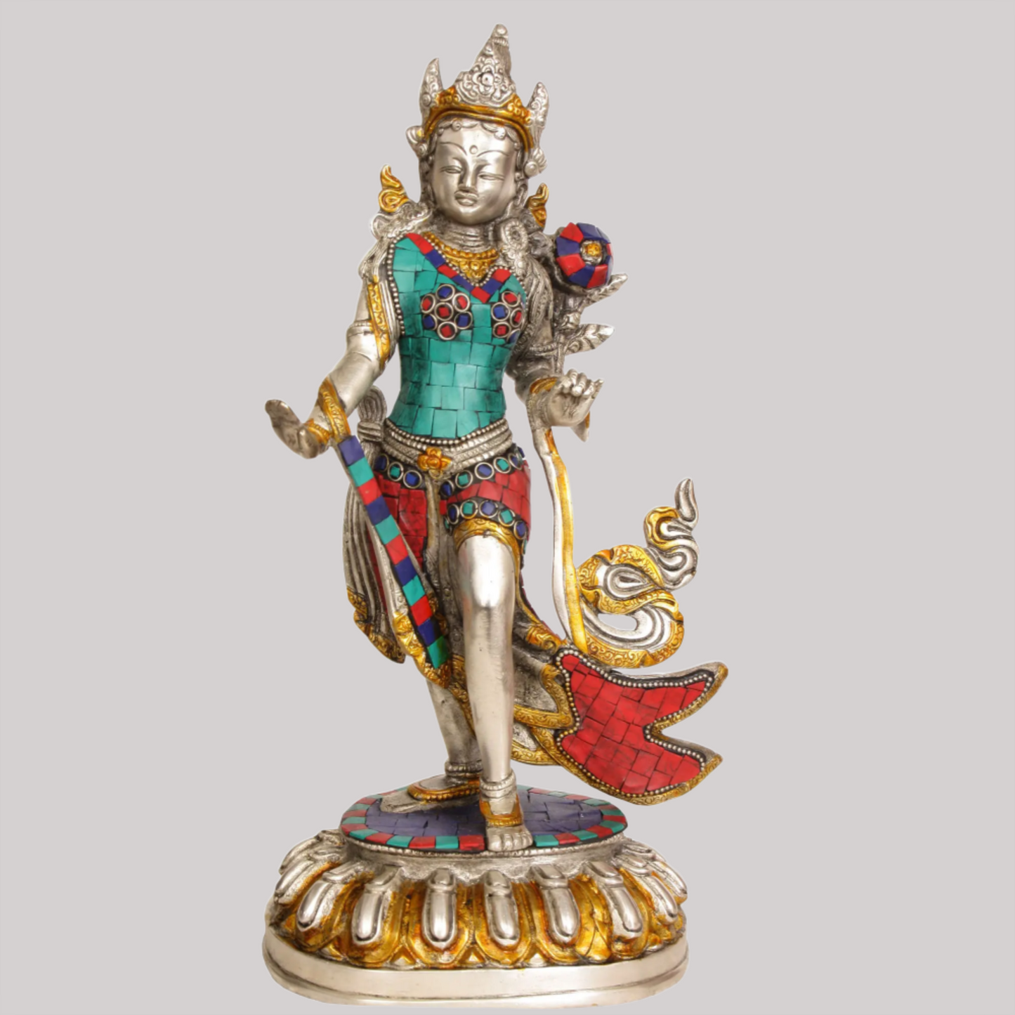 Brassaura® Standing Tara Devi with Stone Inlay | Brass Statue | Height 12 Inches & Weight 3.10 kgs