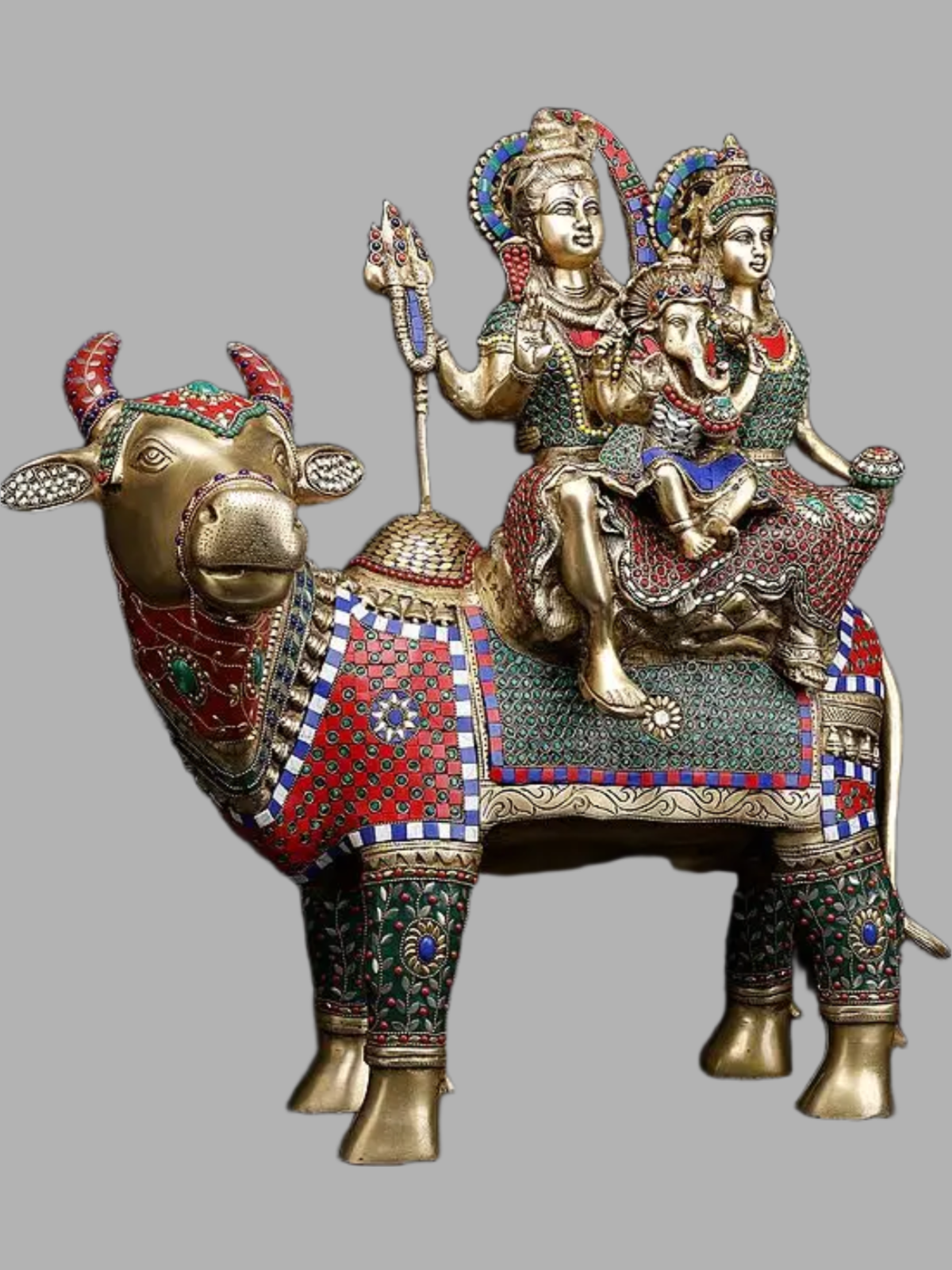 Brassaura® Brass Shiva Family on Nandi Statue with Inlay Work | Height 26 Inches & Weight 33.60 kg