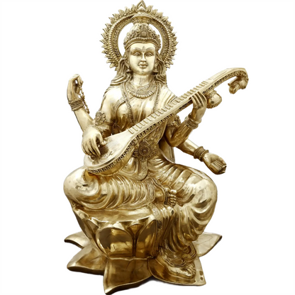 Brassaura® Brass Goddess Saraswati Statue | Height 52 Inches & Weight 141.80 kg