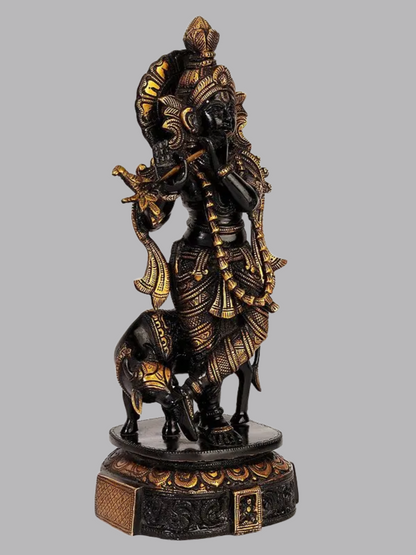 Brassaura® Brass Krishna Nandi Statue | Height 15 Inches & Weight 6.04 kg