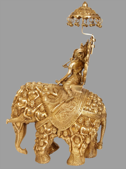 Brassaura® Brass Krishna on Elephant Statue | Height 23 Inches & Weight 19.20 kg