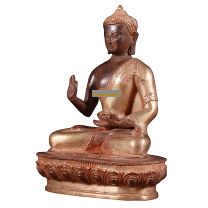 Brass Blessing Buddha For Home Decor Weight 3.42 kg & Height 10.5 Inch
