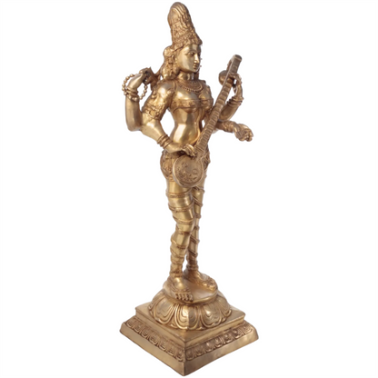 Brassaura® Standing Goddess Saraswati Brass Statue | Height 51.97 Inches & Weight 47.50 kgs