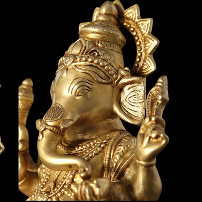 Brassaura™ Brass Ganesha Sculpture | Height 9 Inches & Weight 3.40 kgs