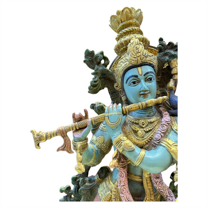 Brassaura™ Cow Krishna Brass Idol | Multicolor Finish | Height 23 Inches & Weight 23 Kgs