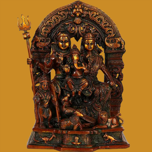 Brassaura™ 黄铜湿婆神一家雕像 | 高12英寸，重6.80千克