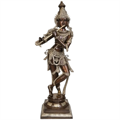 Brassaura® Brass Krishna Ji Statue | Height 34 Inches & Weight 19.20 kg