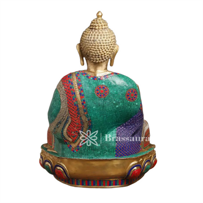 Brass Gem Stone Work Standing Buddha Weight 41.56 Kg Height 34 Inch