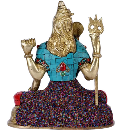 Brassaura™ Brass Shiva Statue with Inlay Work | Height 8 Inches & Weight 2.60 kg