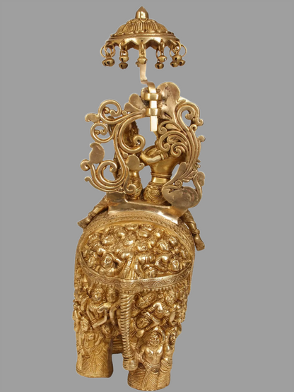Brassaura® Brass Krishna on Elephant Statue | Height 23 Inches & Weight 19.20 kg