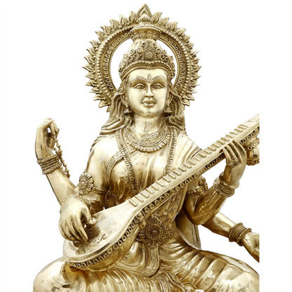 Brassaura® Brass Goddess Saraswati Statue | Height 52 Inches & Weight 141.80 kg