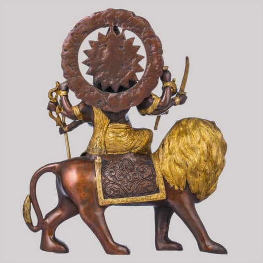 Brassaura® Goddess Durga on Lion | Brass Statue | Height 14.6 Inches & Weight 9.40 kgs