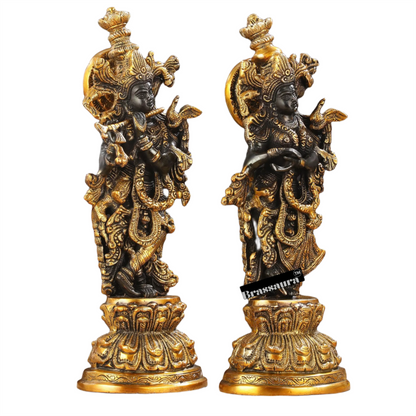 Brassaura™ Brass Radha Krishna Idol Pair – Height 15 Inches & Weight 10 Kgs | Black & Gold Finish Devotional Statue