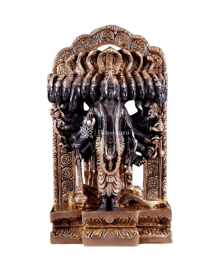 Brassaura™ Brass Vishwaroopam Lord Vishnu Statue – Height 14.5 Inches & Weight 9.5 Kgs | Black & Golden Finish