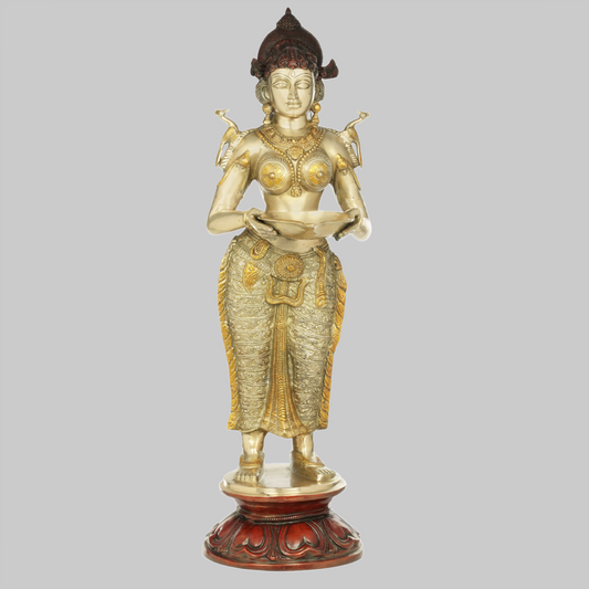 ब्रैसौरा® ब्रास डीप लक्ष्मी प्रतिमा | ऊंचाई 37.80 इंच और वज़न 25.30 कि.ग्रा.