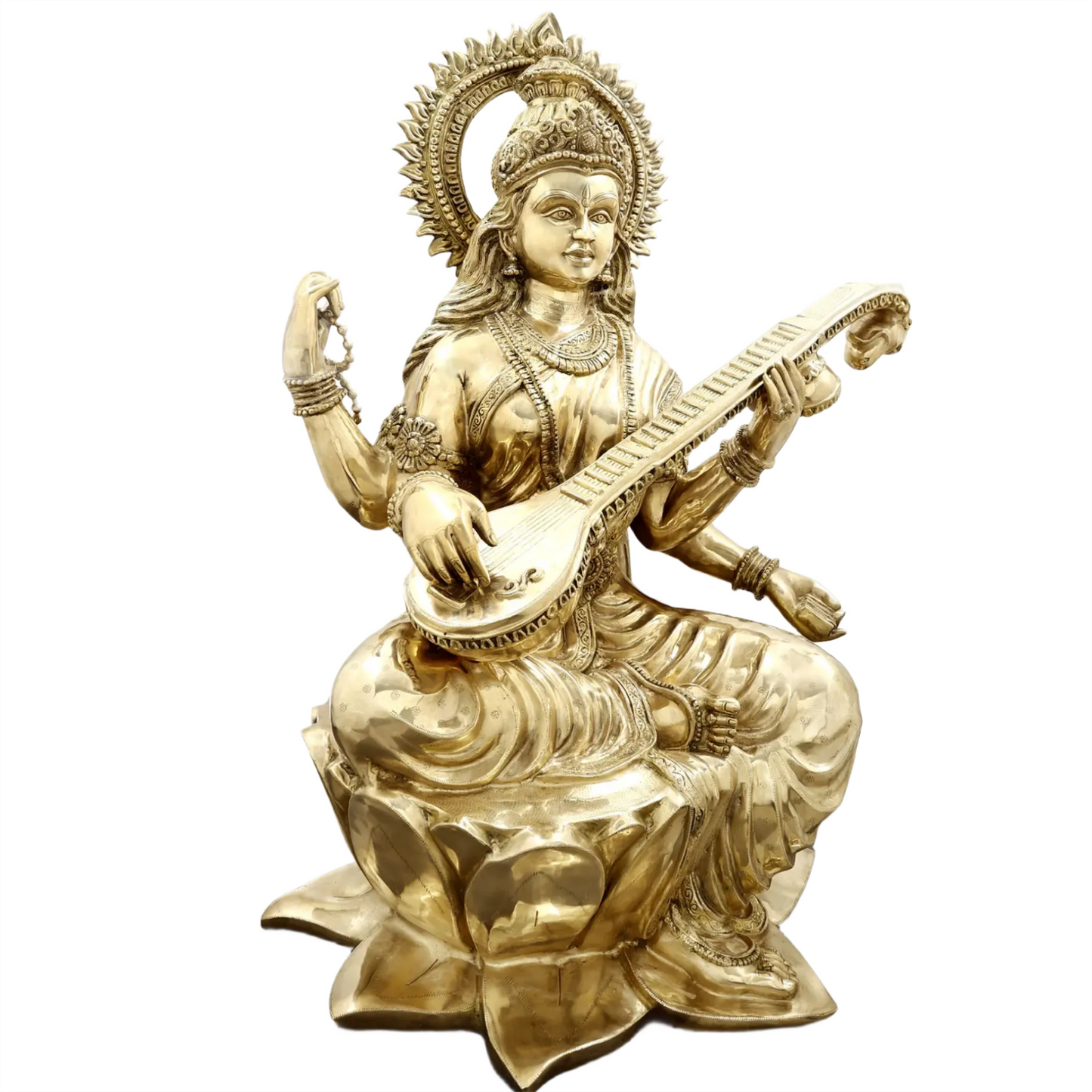 Brassaura® Brass Goddess Saraswati Statue | Height 52 Inches & Weight 141.80 kg