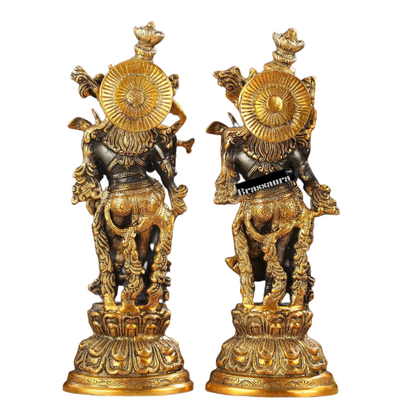 Brassaura™ Brass Radha Krishna Idol Pair – Height 15 Inches & Weight 10 Kgs | Black & Gold Finish Devotional Statue