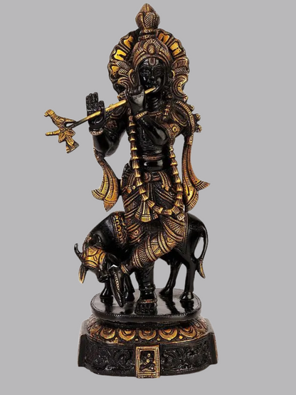 Brassaura® Brass Krishna Nandi Statue | Height 15 Inches & Weight 6.04 kg