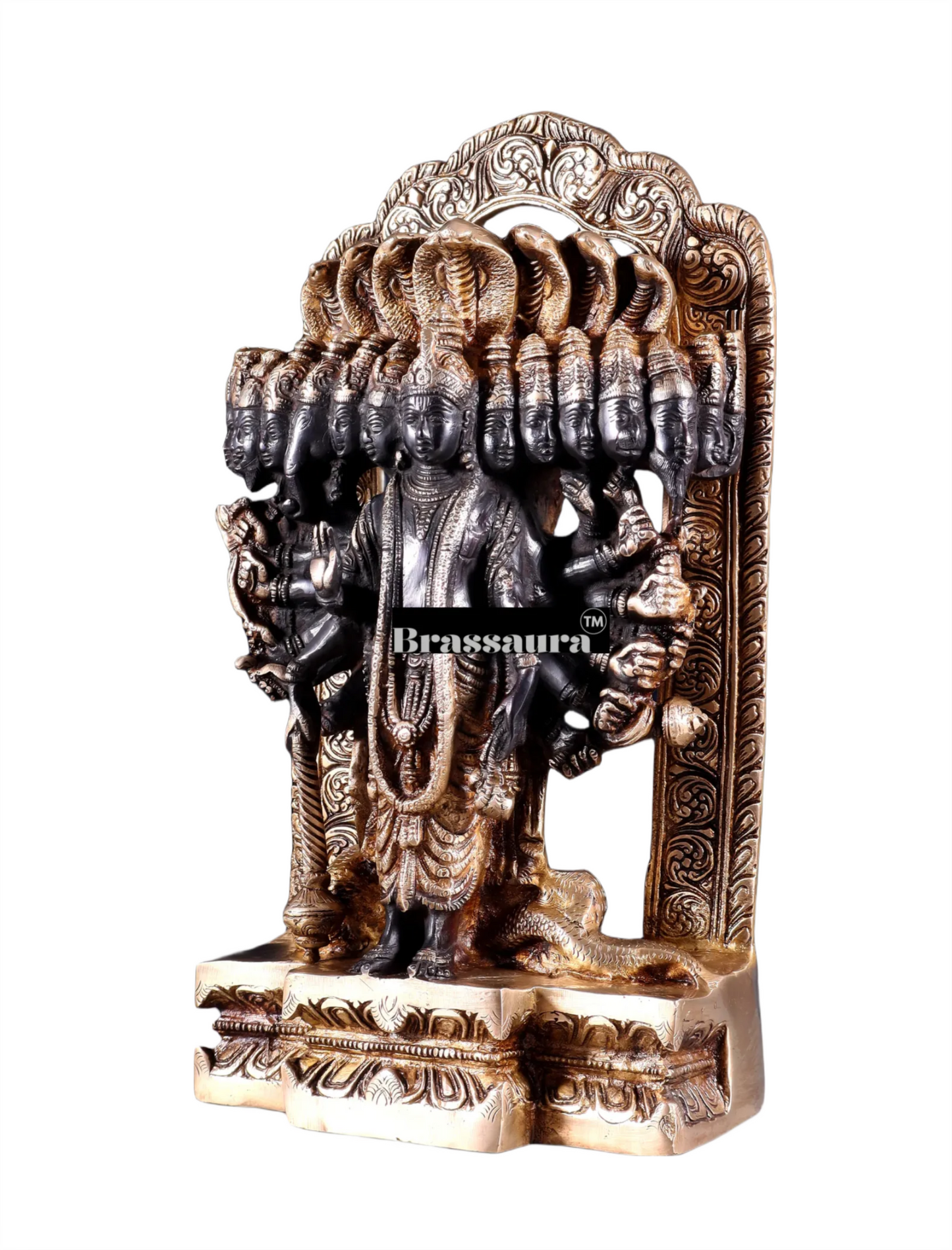 Brassaura™ Brass Vishwaroopam Lord Vishnu Statue – Height 14.5 Inches & Weight 9.5 Kgs | Black & Golden Finish