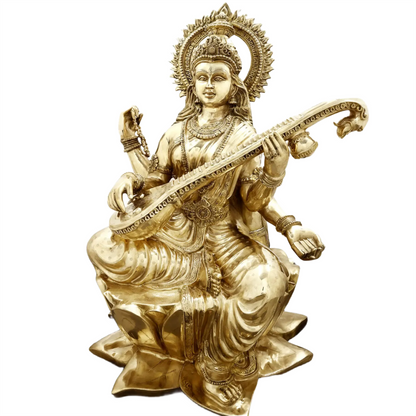 Brassaura® Brass Goddess Saraswati Statue | Height 52 Inches & Weight 141.80 kg