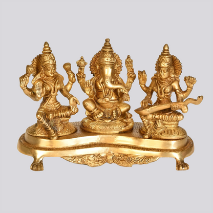 Brassaura® Lakshmi Ganesha Saraswati Trio | Brass Statue | Height 6 Inches & Weight 3 kgs