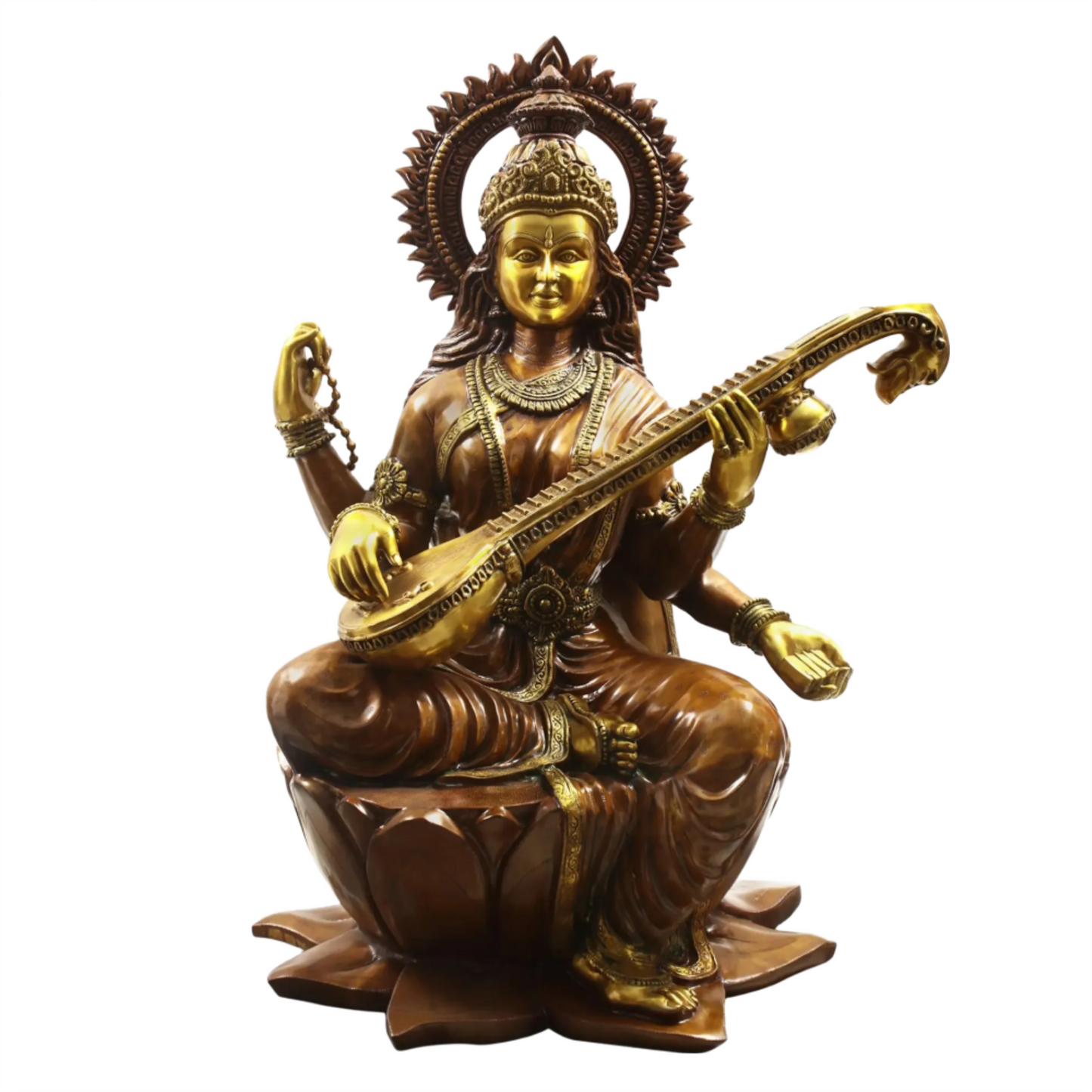 Brassaura® Brass Goddess Saraswati Statue | Height 52 Inches & Weight 141.80 kg