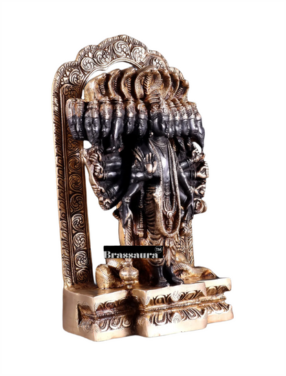 Brassaura™ Brass Vishwaroopam Lord Vishnu Statue – Height 14.5 Inches & Weight 9.5 Kgs | Black & Golden Finish