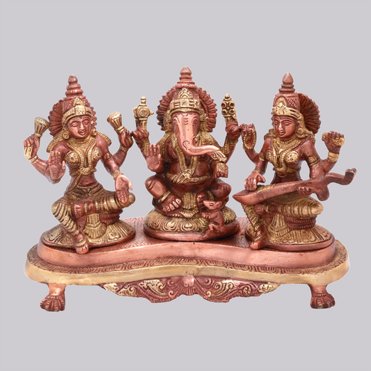 Brassaura® Lakshmi Ganesha Saraswati Trio | Brass Statue | Height 6 Inches & Weight 3 kgs