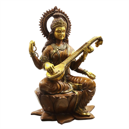 Brassaura® Brass Goddess Saraswati Statue | Height 52 Inches & Weight 141.80 kg