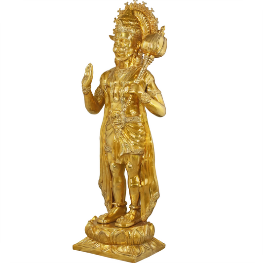 Brassaura® खड़े हनुमान जी आशीर्वाद मुद्रा में | शुद्ध पीतल | ऊँचाई 77 इंच, वज़न: 214.70 किलोग्राम