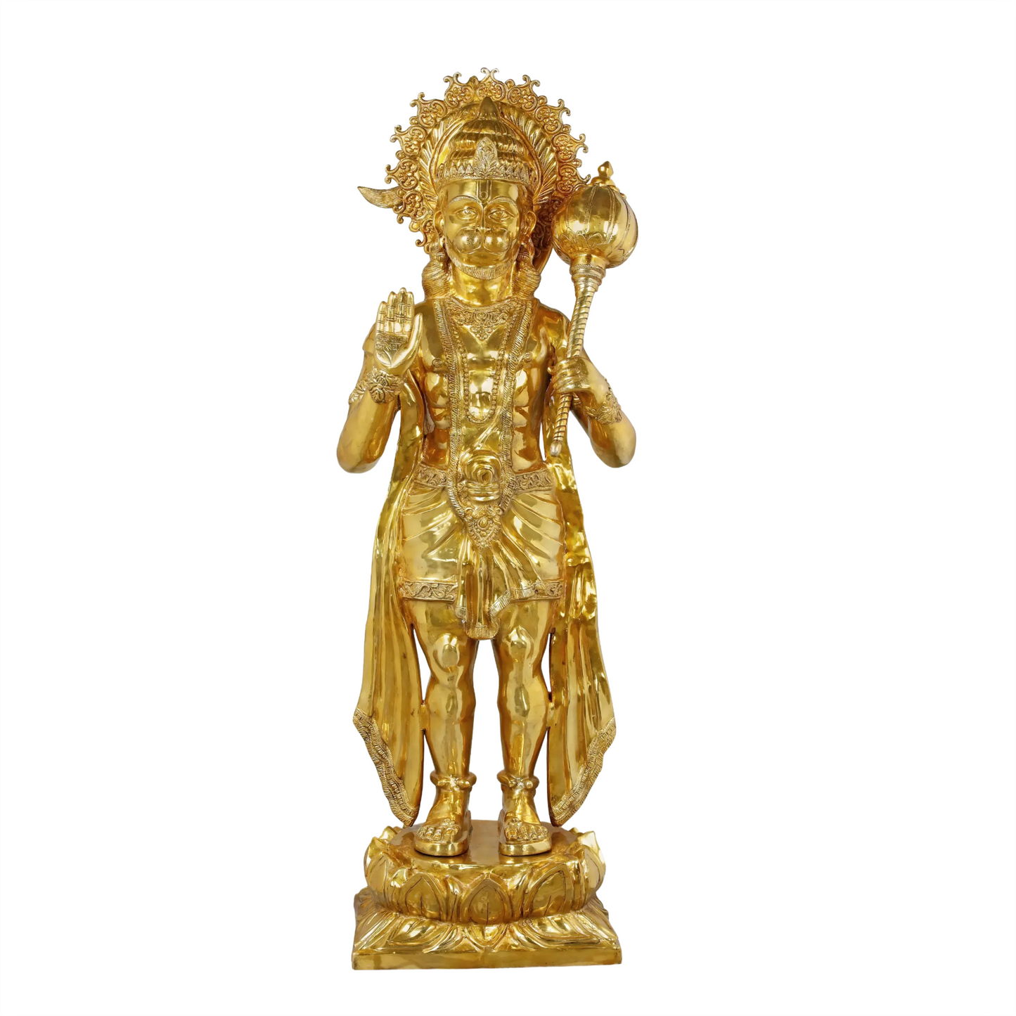 Brassaura® Standing Hanuman Ji Blessing Form | Pure Brass | Height 77 Inches Weight: 214.70 kgs