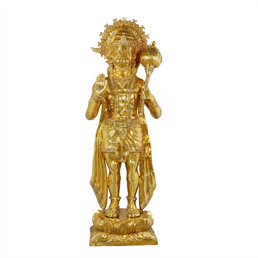 Brassaura® खड़े हनुमान जी आशीर्वाद मुद्रा में | शुद्ध पीतल | ऊँचाई 77 इंच, वज़न: 214.70 किलोग्राम