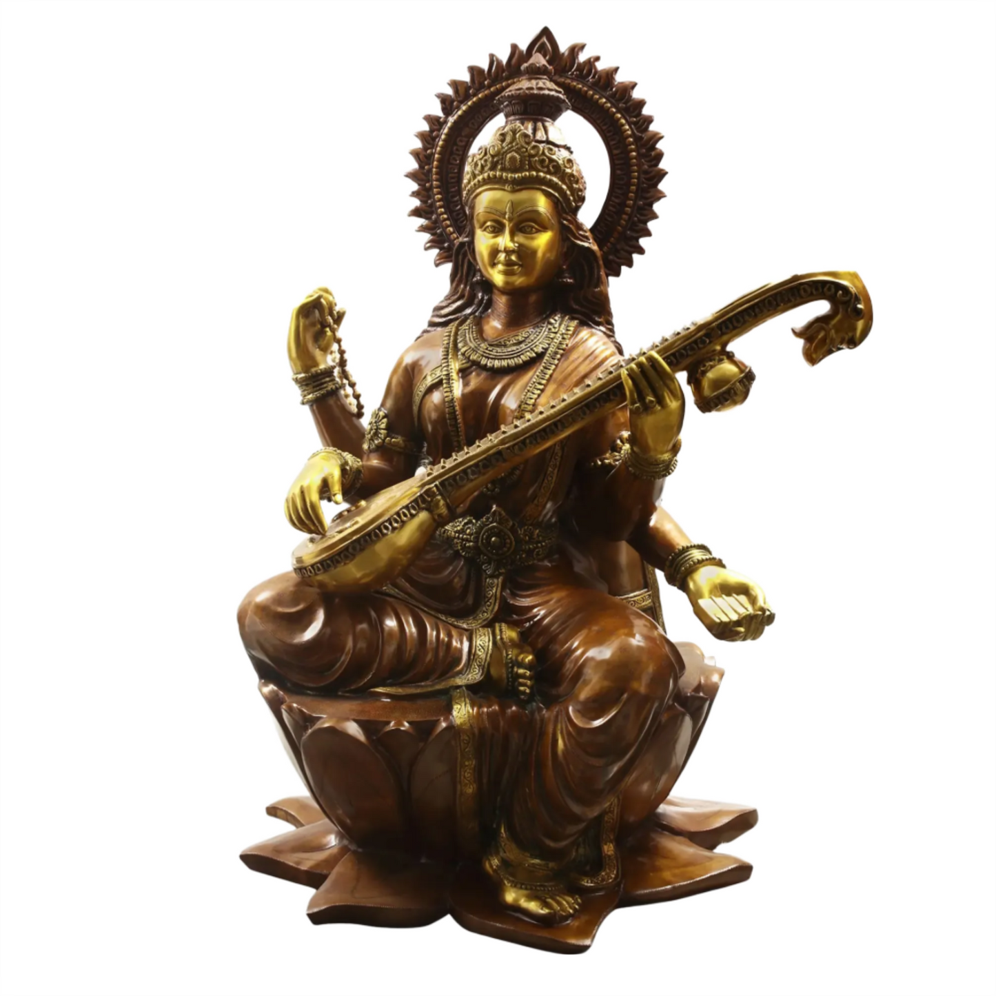 Brassaura® Brass Goddess Saraswati Statue | Height 52 Inches & Weight 141.80 kg