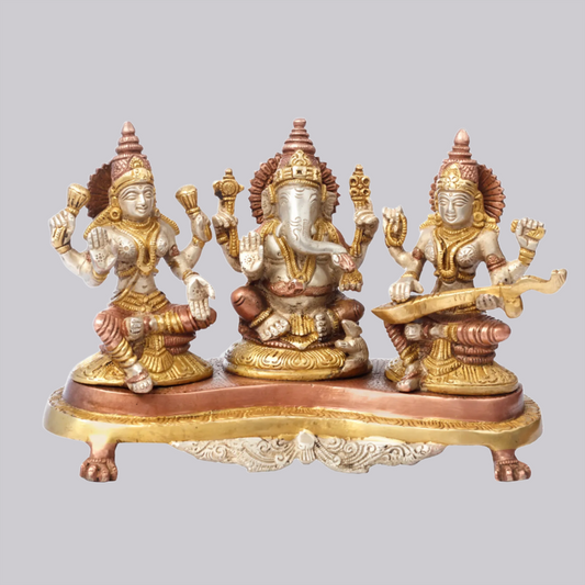 Brassaura® Lakshmi Ganesha Saraswati Trio | Brass Statue | Height 6 Inches & Weight 3 kgs