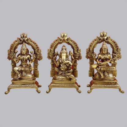 Brassaura™ Divine Lakshmi Ganesha Saraswati Set | Height 8 Inches & Weight 5.10 kgs