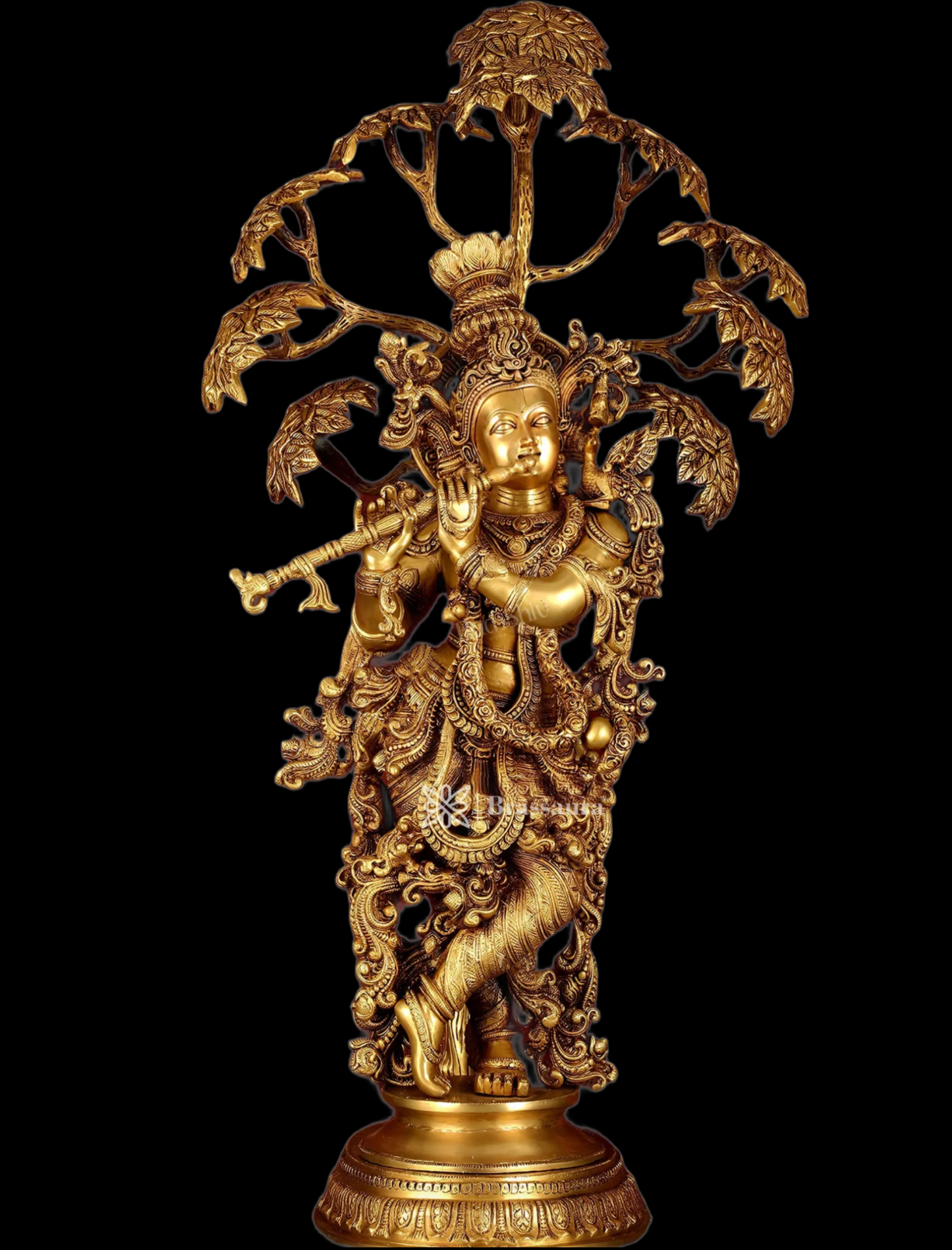 Brassaura™ Superfine Brass Krishna under Tree Sculpture – Height 35 Inches & Weight 32 Kgs