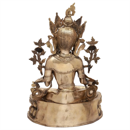 ब्रासौड़ा® आभूषण युक्त चौकी पर बैठी तारा देवी | एंटीक फ़िनिश के साथ शुद्ध पीतल | ऊंचाई 34.06 इंच और वज़न 38.34 किग्रा