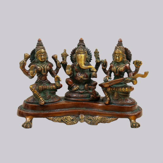Brassaura® Lakshmi Ganesha Saraswati Trio | Brass Statue | Height 6 Inches & Weight 3 kgs