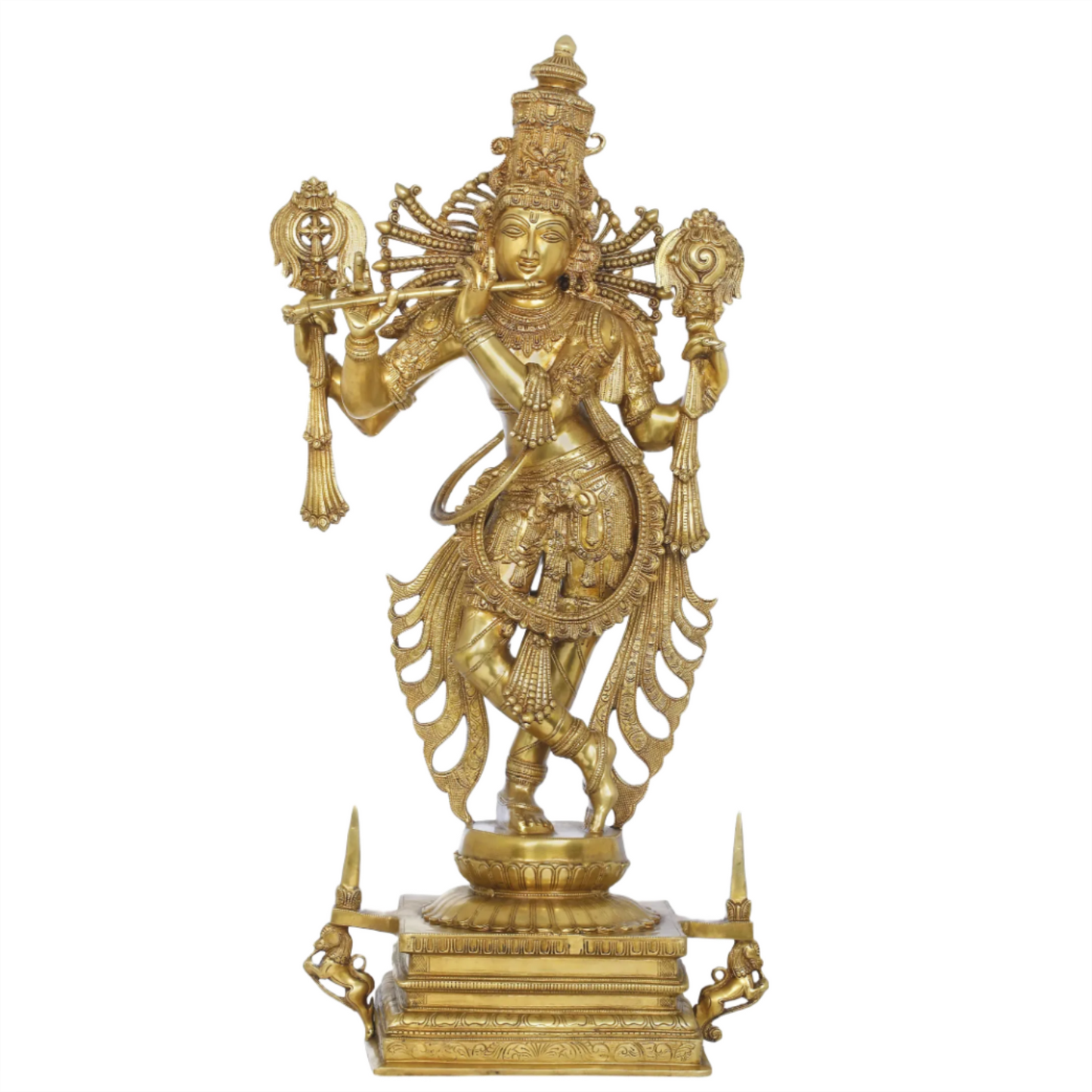 ब्रैसौरा® ब्रास कृष्ण प्रतिमा इनले वर्क के साथ | ऊँचाई 40.75 इंच और वज़न 46.40 किग्रा