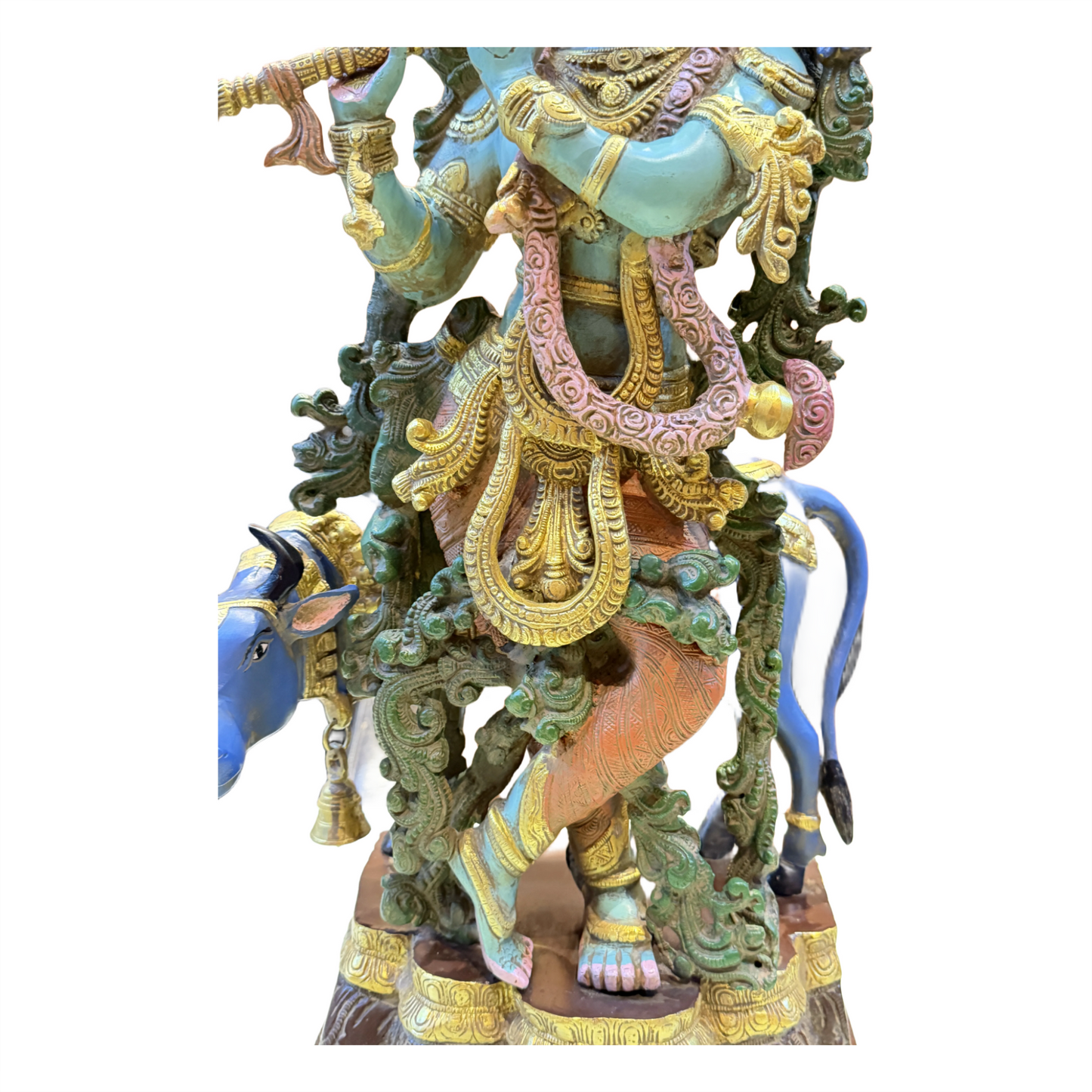 Brassaura™ Cow Krishna Brass Idol | Multicolor Finish | Height 23 Inches & Weight 23 Kgs