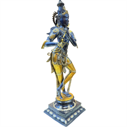 Brassaura™ Lord Krishna Brass Statue | Antique Black Stone Finish | Height 35 Inches & Weight 19 Kgs