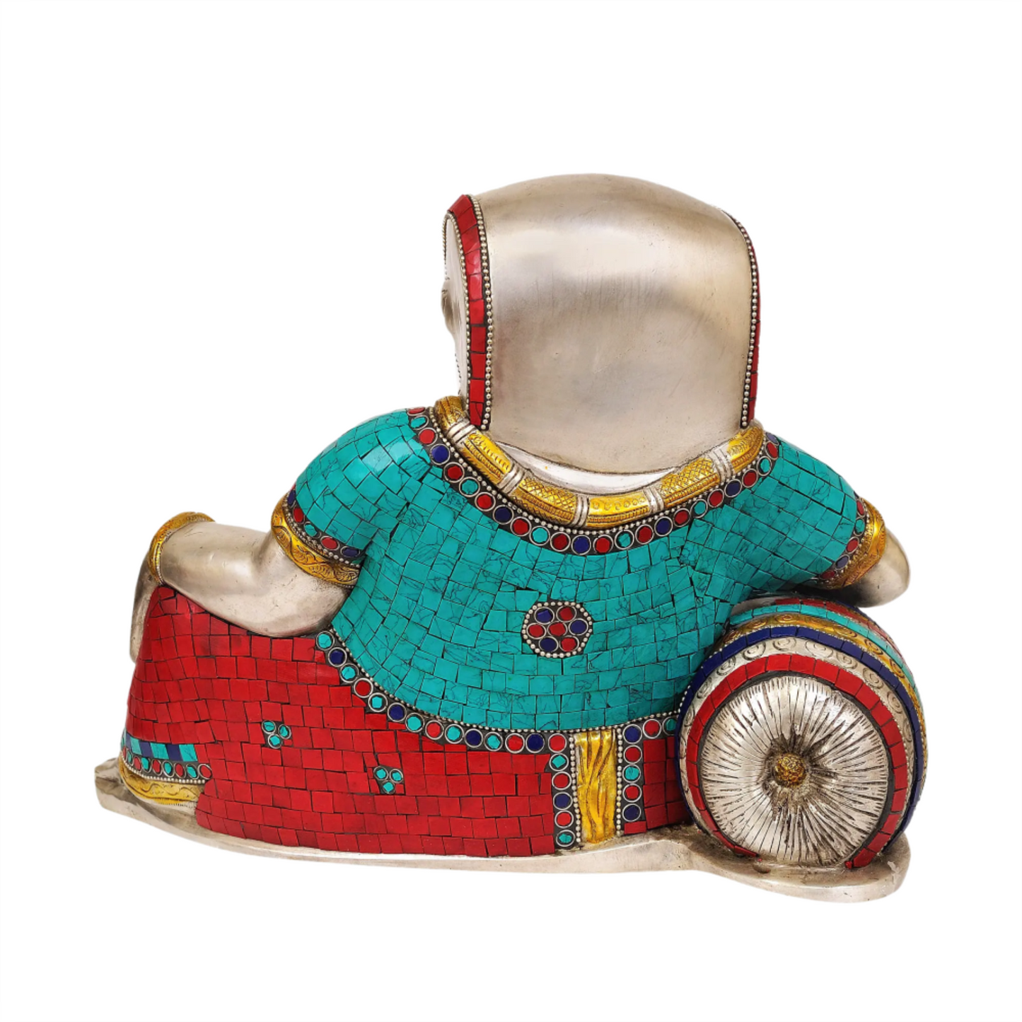 Brassaura™ Resting Ganesha with Inlay Work | Brass Statue with Stone Detailing | Height 12 Inches & Weight 8.16 kgs