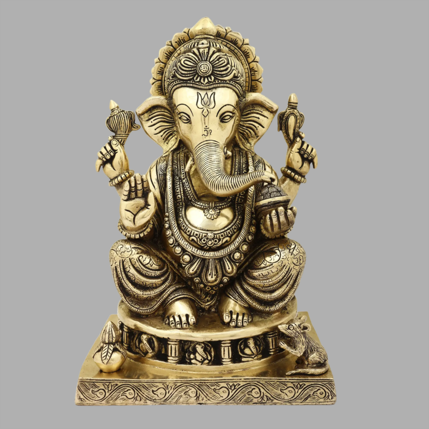 Brassaura™ Seated Lord Ganesha on Ornate Pedestal | Height 14 Inches & Weight 9.78 kgs