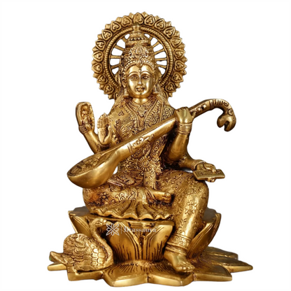 Brass Saraswati Idol for Home and Decor Height 11 Inches & Weight 6.5 Kgs