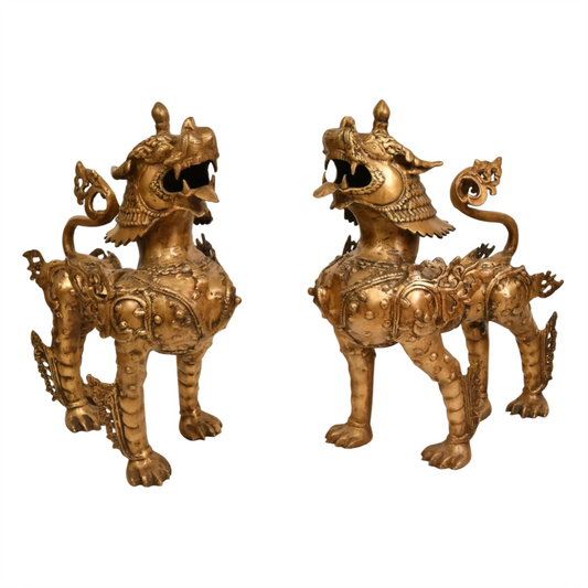 Brassaura® Tibetan Guardian Snow Lion Brass Sculpture | Pure Brass | Height 23 Inches & Weight 41.70 kgs