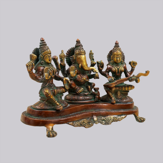 Brassaura® Lakshmi Ganesha Saraswati Trio | Brass Statue | Height 6 Inches & Weight 3 kgs