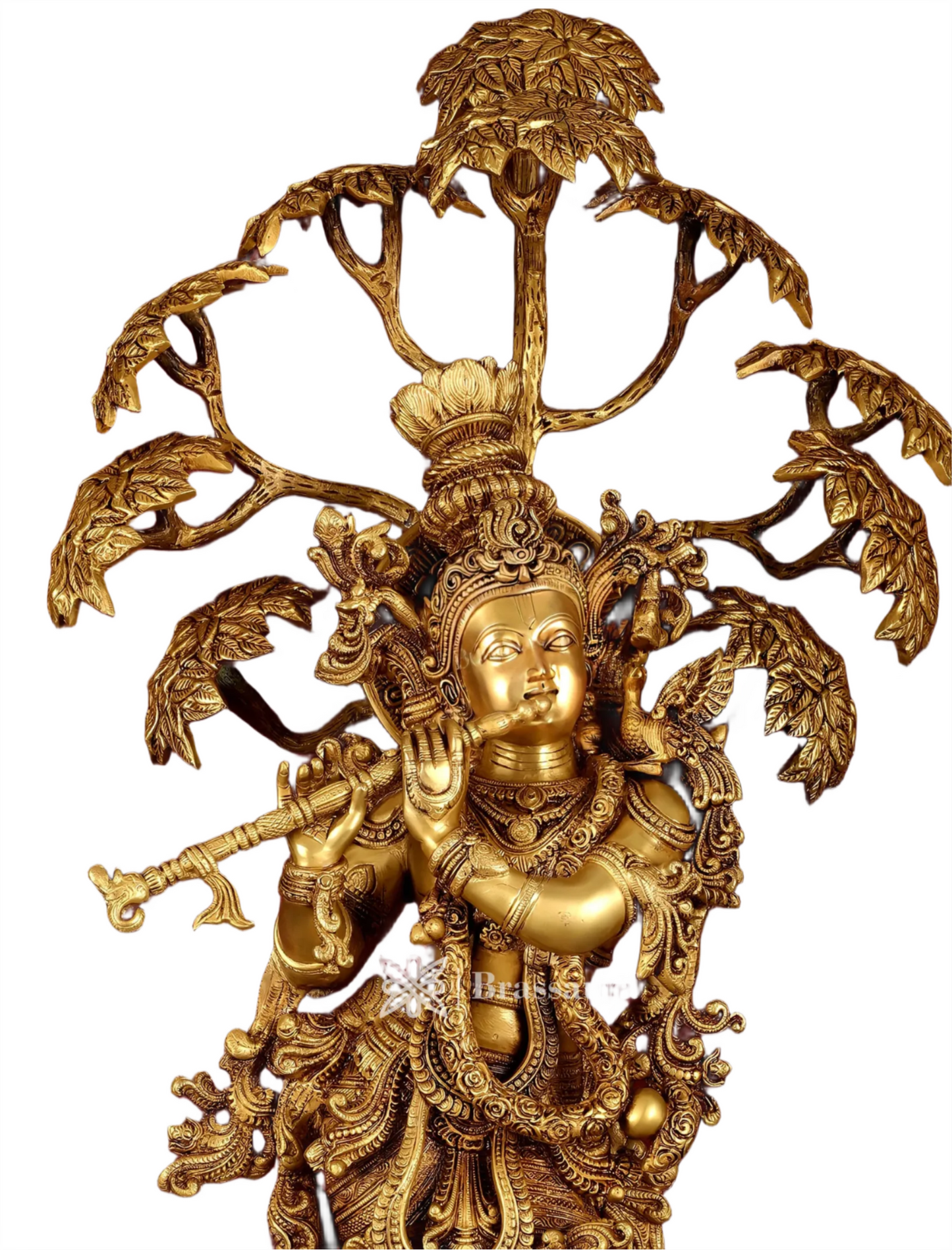 Brassaura™ Superfine Brass Krishna under Tree Sculpture – Height 35 Inches & Weight 32 Kgs