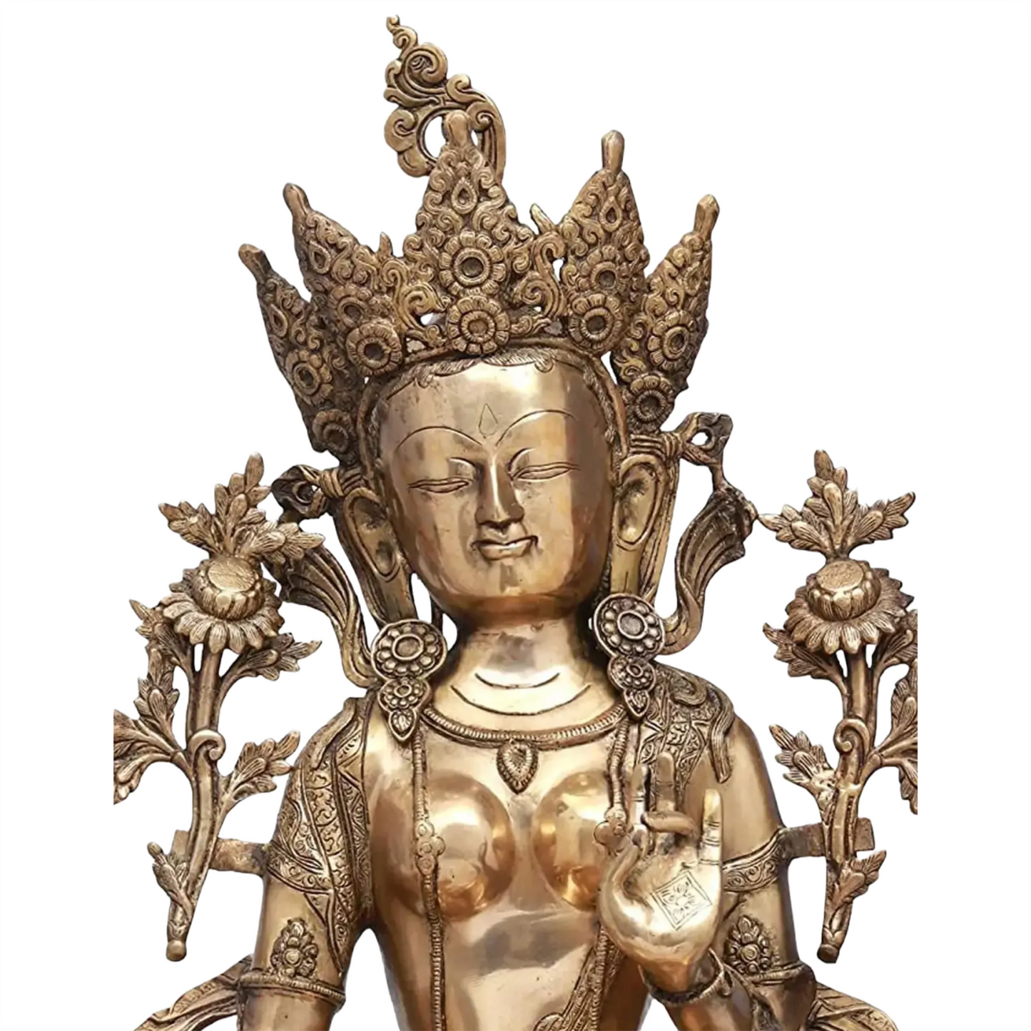 ब्रासौड़ा® आभूषण युक्त चौकी पर बैठी तारा देवी | एंटीक फ़िनिश के साथ शुद्ध पीतल | ऊंचाई 34.06 इंच और वज़न 38.34 किग्रा
