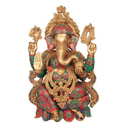 Brassaura™ Beautifully Decorated Lord Ganesha | Brass with Intricate Inlay Work | Height 21 Inches & Weight 24.15 kgs
