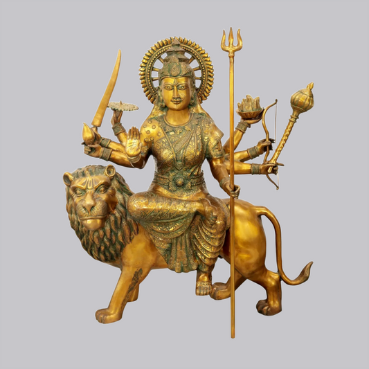 Brassaura® Brass Maa Durga Statue – Antique Finish | Height 91.5 cm (36.02 Inches) & Weight 66 kg